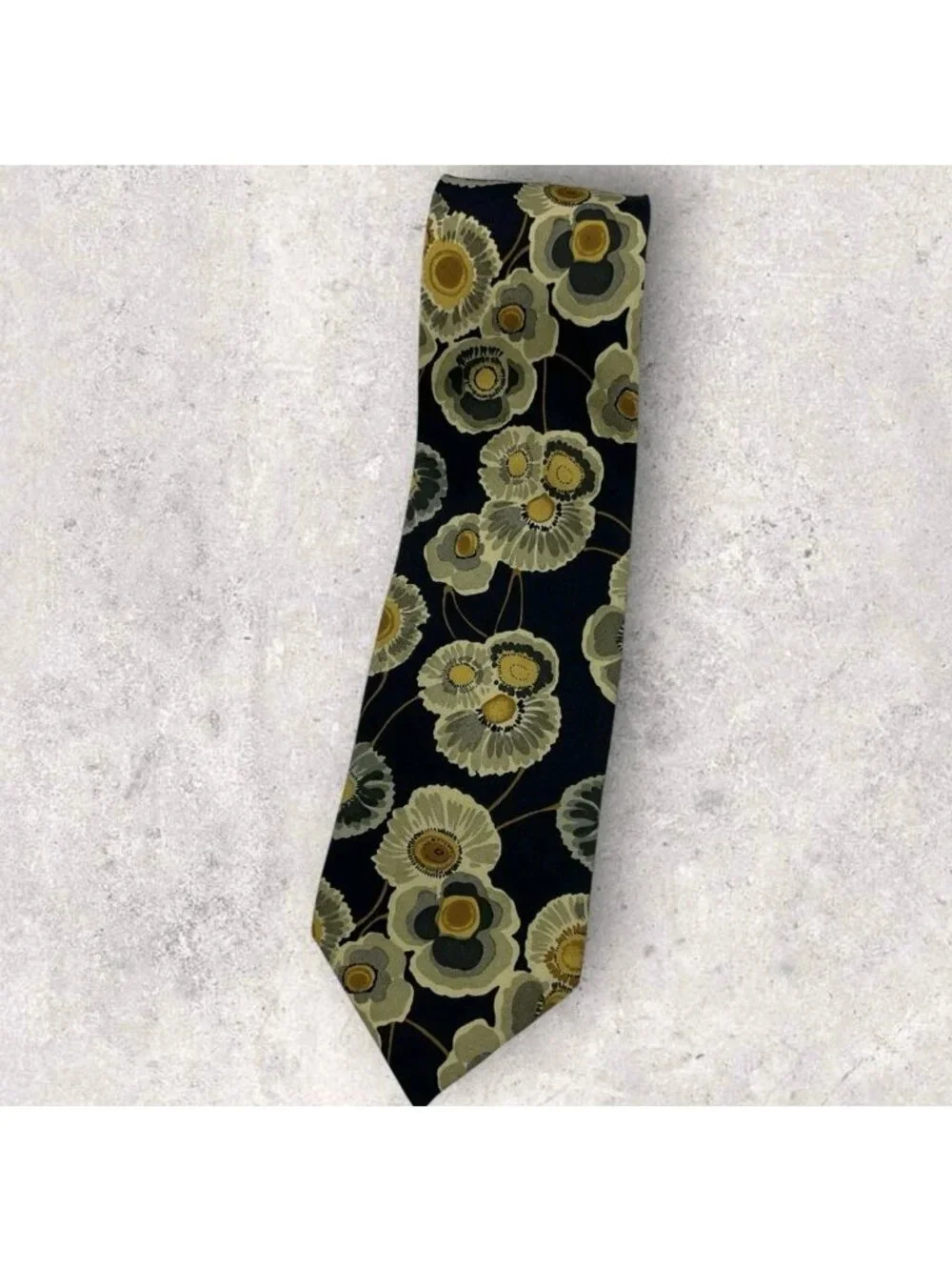 YVES SAINT LAURENT  Silk Tie ITALY Black Yellow Gray Floral W:3.8